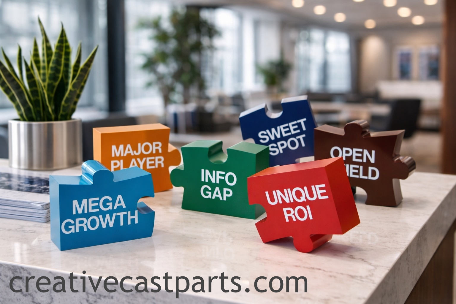 Corporate strategy puzzle display made by Creative Cast Parts. Creative Cast Parts specializes in the production of corporate, movie studios and small business tradeshow and exhibit pieces.