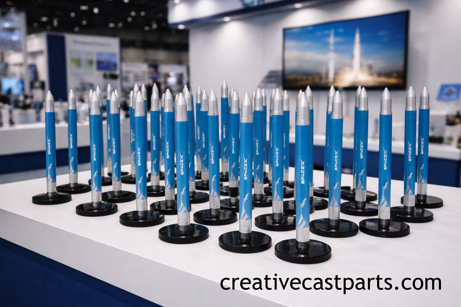 SpaceX scale display rocket model for exhibits, shows, displays. Made by Creative Cast parts.